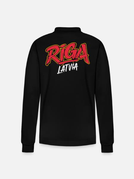 Riga Latvia Souvenir - Stanley/Stella Organic Unisex Long-Sleeved Polo Shirt Prepster - black