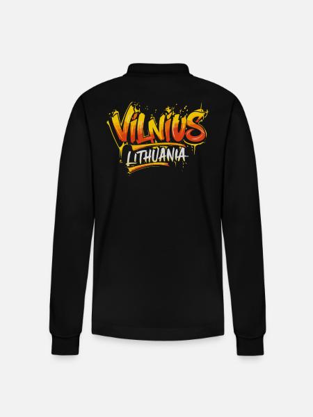 Vilnius Lithuania Souvenir - Stanley/Stella Organic Unisex Long-Sleeved Polo Shirt Prepster - black