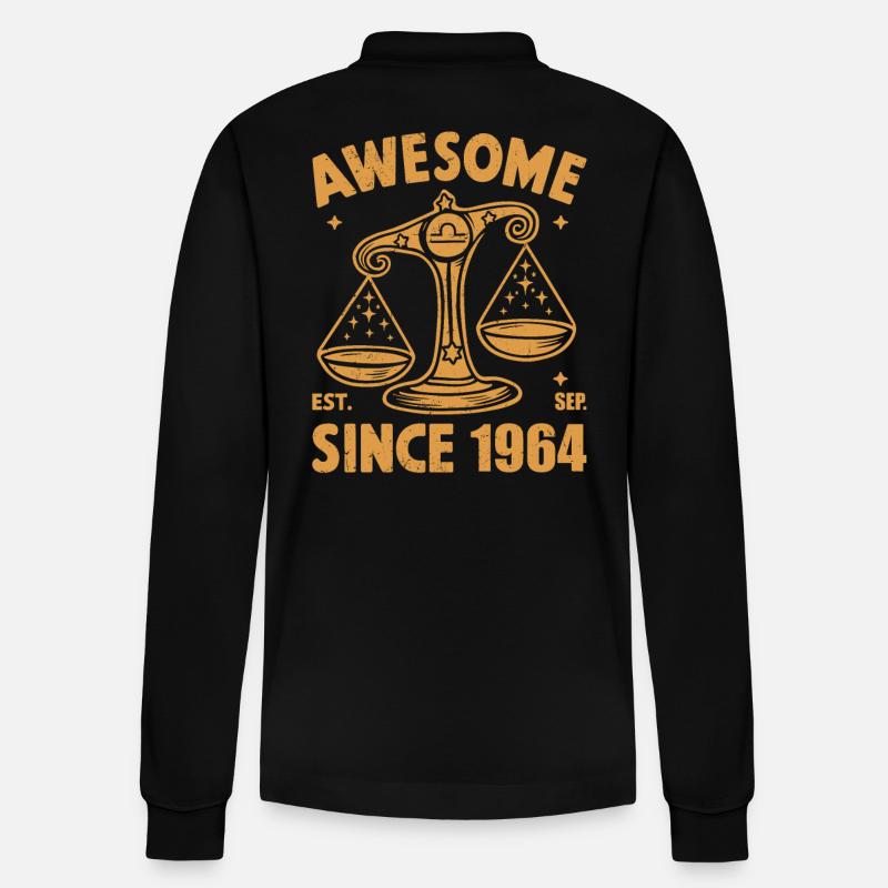 Awesome Since 1964 Libra Geburtstag - Stanley/Stella Unisex Bio-Langarm-Poloshirt Prepster - Schwarz