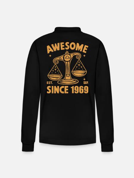 Awesome Since 1969 Libra Birthday - Stanley/Stella Organic Unisex Long-Sleeved Polo Shirt Prepster - black
