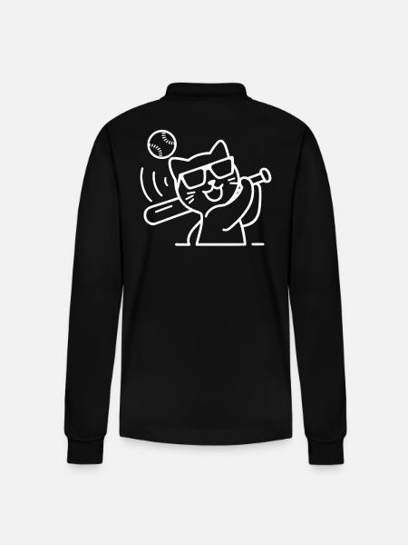 Cat with sunglasses playing baseball - Stanley/Stella Organic Unisex Long-Sleeved Polo Shirt Prepster - black