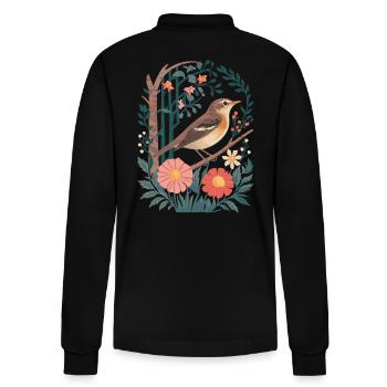 Oiseau de forêt cottagecore avec des fleurs et des brindilles - Polo à manches longues bio PREPSTER Stanley/Stella Unisexe - noir - Dos - Anna (173cm)