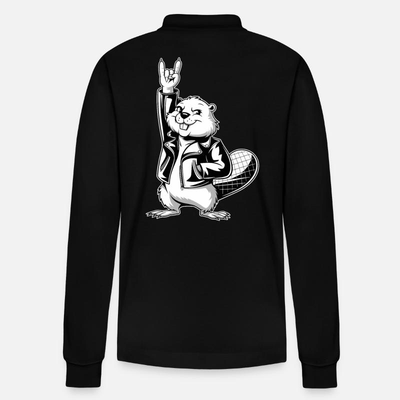 Cooler Biber Rockt Lederjacke - Stanley/Stella Unisex Bio-Langarm-Poloshirt Prepster - Schwarz