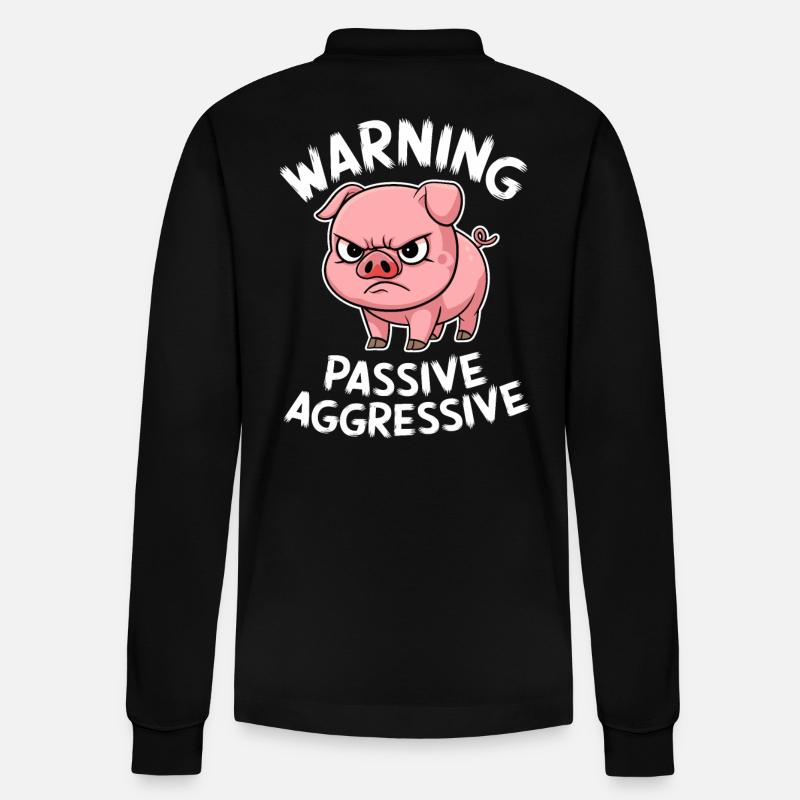 Beware Passive Aggressive Pig Comic - Stanley/Stella Organic Unisex Long-Sleeved Polo Shirt Prepster - black