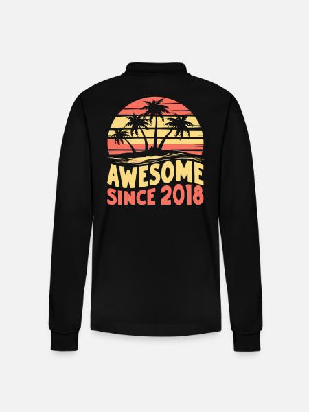 Awesome Since 2018 Birthday - Stanley/Stella Organic Unisex Long-Sleeved Polo Shirt Prepster - black