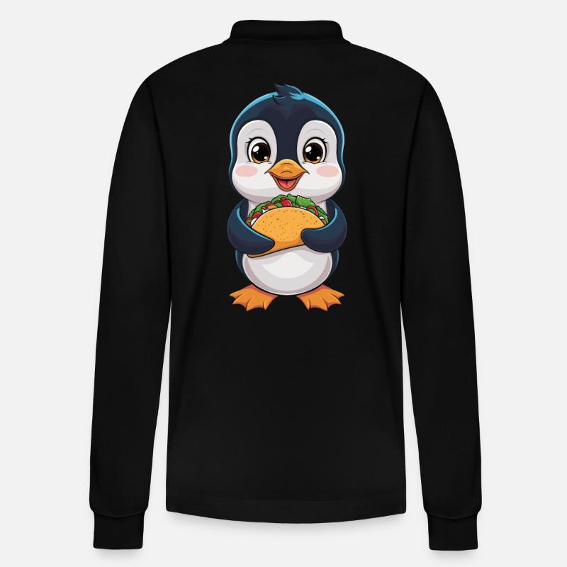Pingouin mignon avec des tacos - Polo à manches longues bio PREPSTER Stanley/Stella Unisexe - noir
