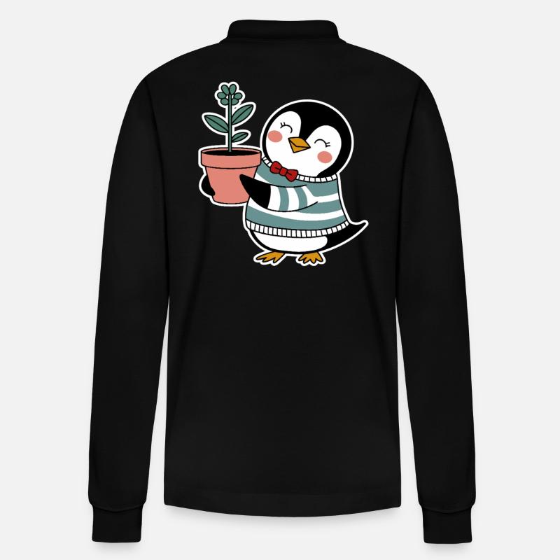 Jardinier pingouin joyeux avec fleur - Polo à manches longues bio PREPSTER Stanley/Stella Unisexe - noir