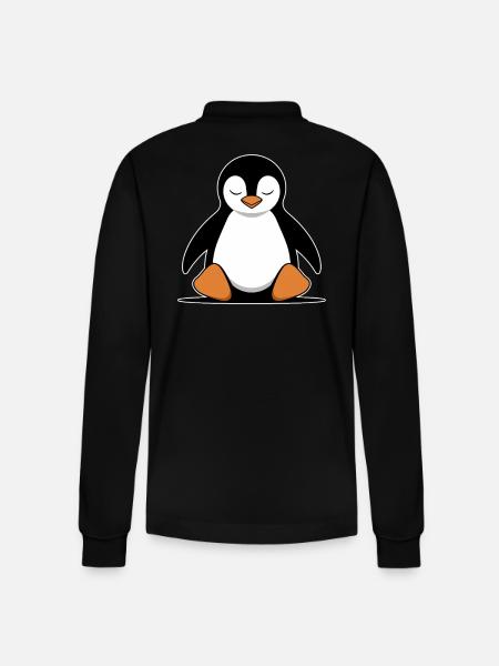 Relaxed Penguin Meditation Cartoon - Stanley/Stella Organic Unisex Long-Sleeved Polo Shirt Prepster - black