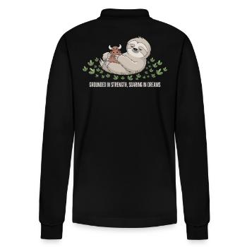 Taurus Zodiac Sign Sloth: Rooted in Strength, - Stanley/Stella Organic Unisex Long-Sleeved Polo Shirt Prepster - black - Back - Anna (173cm)