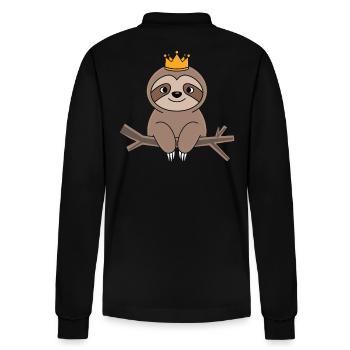 Royal sloth on branch with crown - Stanley/Stella Organic Unisex Long-Sleeved Polo Shirt Prepster - black - Back - Anna (173cm)