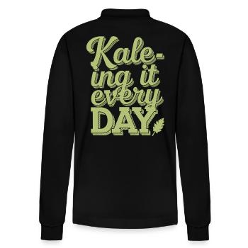 Kale-ing It Every Day - Vegan Vegetarier Design - Stanley/Stella Unisex Bio-Langarm-Poloshirt Prepster - Schwarz - Hinten - Anna (173cm)
