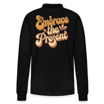 Umarme Die Gegenwart - Inspirierendes Zitat - Stanley/Stella Unisex Bio-Langarm-Poloshirt Prepster - Schwarz - Hinten - Anna (173cm)