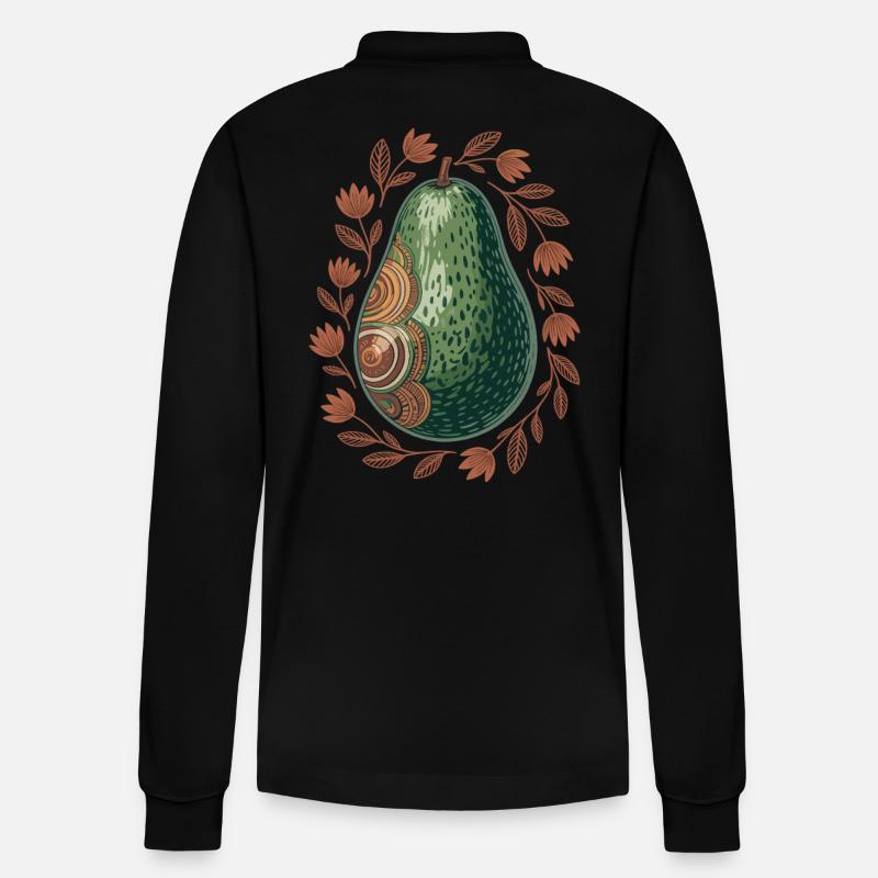 Künstlerische Avocado Boho - Stanley/Stella Unisex Bio-Langarm-Poloshirt Prepster - Schwarz