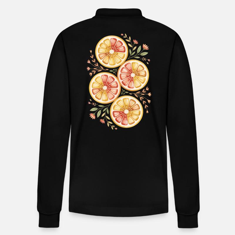 Zitrusfrüchte Mit Blumenmuster - Stanley/Stella Unisex Bio-Langarm-Poloshirt Prepster - Schwarz