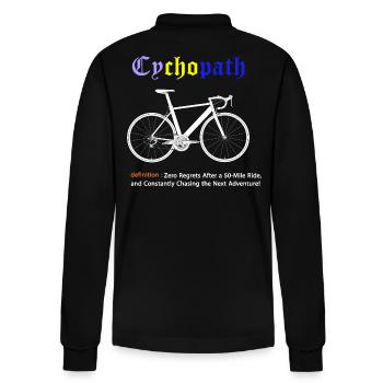 Cycopath Funny Cycling for Cyclists and Bikers - Stanley/Stella Organic Unisex Long-Sleeved Polo Shirt Prepster - black - Back - Anna (173cm)