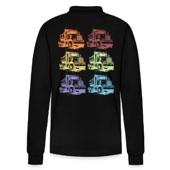 Retro Truck Driver Gift - Stanley/Stella Organic Unisex Long-Sleeved Polo Shirt Prepster - black - Back - Anna (173cm)