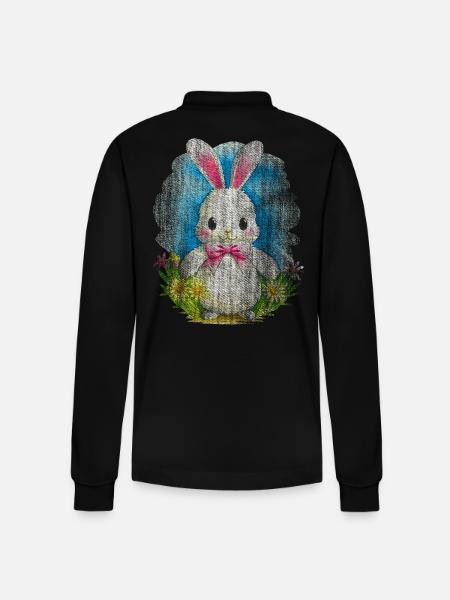 White Bunny Easter - Stanley/Stella Organic Unisex Long-Sleeved Polo Shirt Prepster - black