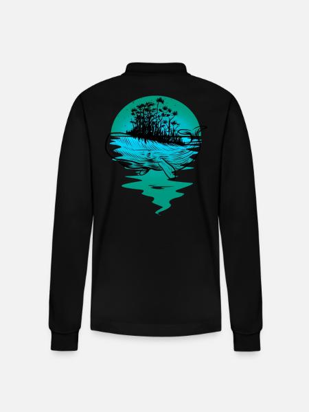 whale, fish, ocean, marine mammals - Stanley/Stella Organic Unisex Long-Sleeved Polo Shirt Prepster - black