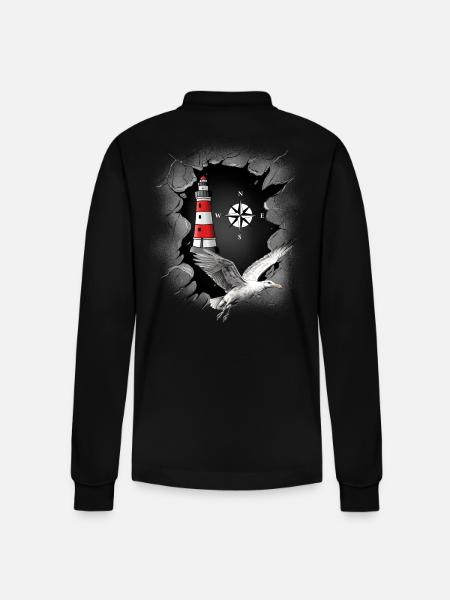 Seagull Lighthouse Compass Maritime - Stanley/Stella Organic Unisex Long-Sleeved Polo Shirt Prepster - black