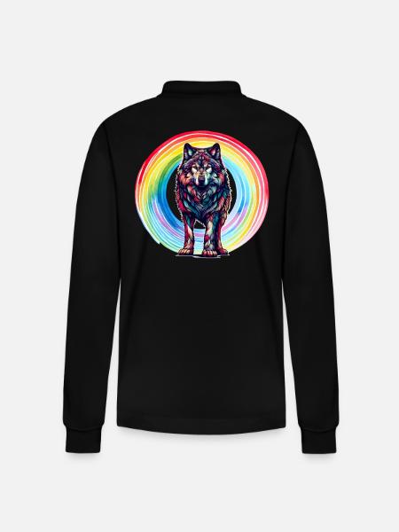 Wolf Wolves Rainbow - Stanley/Stella Organic Unisex Long-Sleeved Polo Shirt Prepster - black