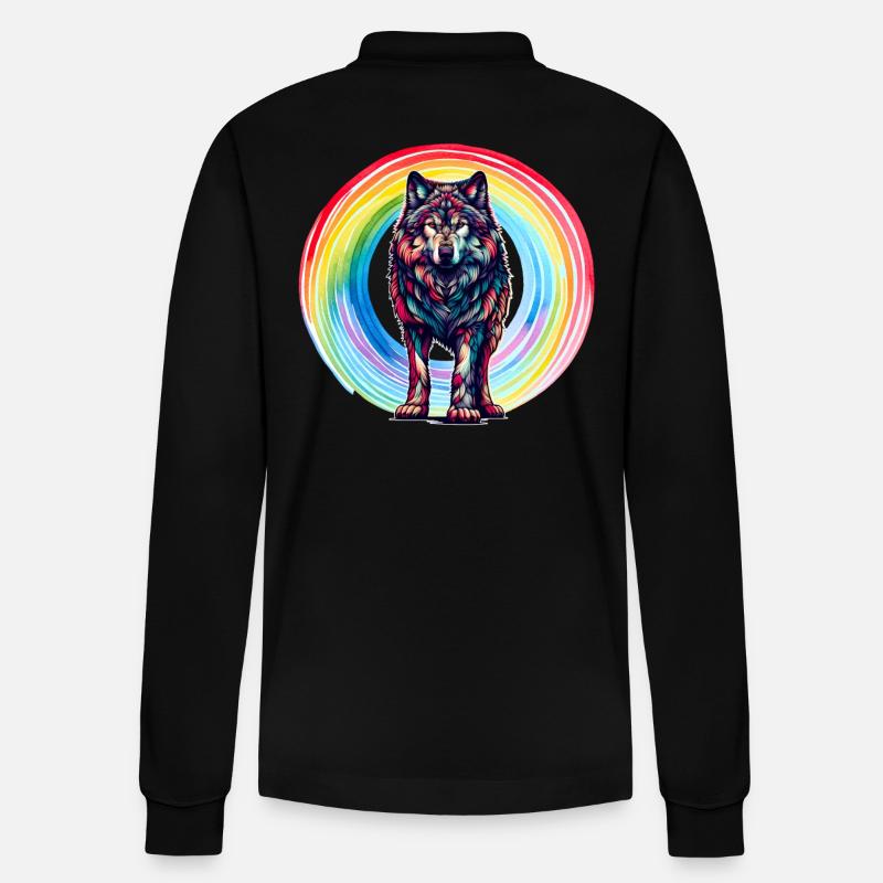 Wolf Wolves Rainbow - Stanley/Stella Organic Unisex Long-Sleeved Polo Shirt Prepster - black