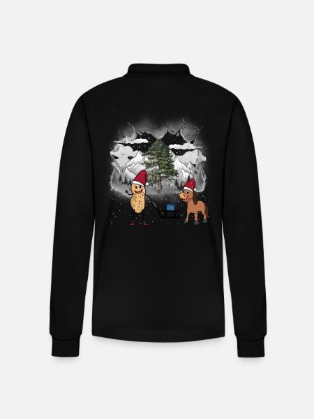 Peanut Santa Claus Christmas - Stanley/Stella Organic Unisex Long-Sleeved Polo Shirt Prepster - black