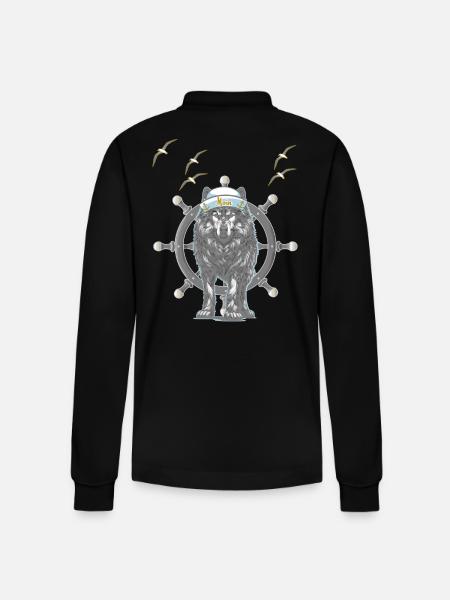 maritime, styrmand, rat, hund, ulv, mystisk - Stanley/Stella Prepster økologisk unisex langærmet poloshirt - sort