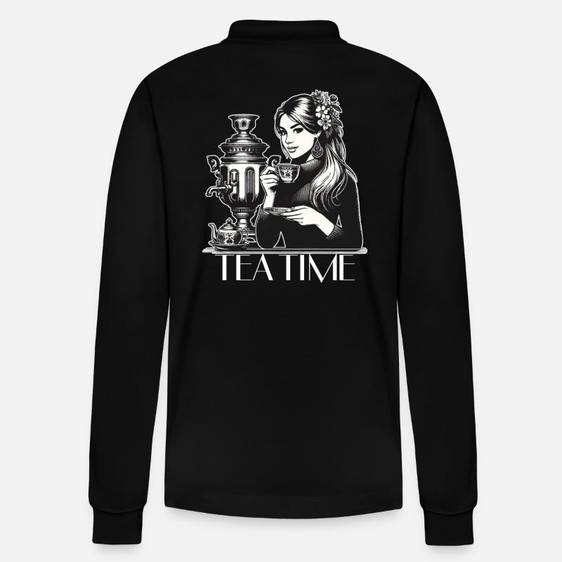 Samowar Teezeit Frau Geschenk - Stanley/Stella Unisex Bio-Langarm-Poloshirt Prepster - Schwarz