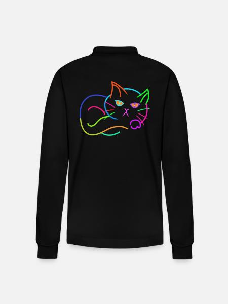 regnbue, kat, farverig, farverig, børn - Stanley/Stella Prepster økologisk unisex langærmet poloshirt - sort