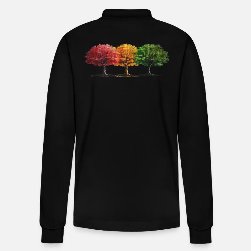 Bäume Baum bunt - Stanley/Stella Unisex Bio-Langarm-Poloshirt Prepster - Schwarz