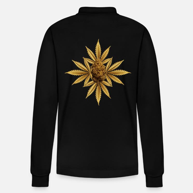 Goldene Hanfblätter mit Bud - Stanley/Stella Unisex Bio-Langarm-Poloshirt Prepster - Schwarz