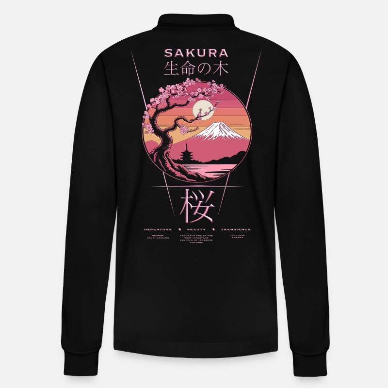Sakura - Japan - Stanley/Stella Unisex Bio-Langarm-Poloshirt Prepster - Schwarz