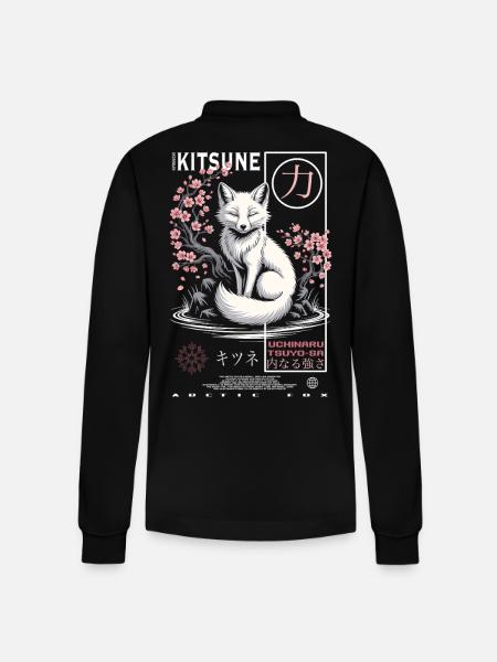 Kitsune Fuchs - japanisch asiatisch - Stanley/Stella Unisex Bio-Langarm-Poloshirt Prepster - Schwarz