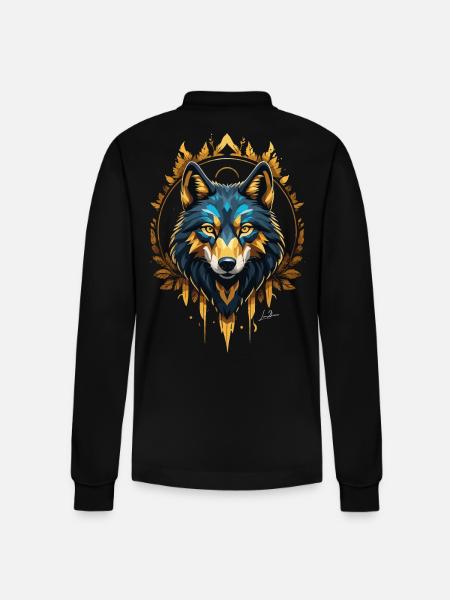 Geometrisk guldulv - Stanley/Stella Prepster økologisk unisex langærmet poloshirt - sort