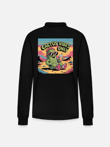 Cactus Vibes Only - Stanley/Stella Organic Unisex Long-Sleeved Polo Shirt Prepster - black