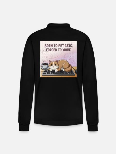 Cat Lover Worker - Stanley/Stella Organic Unisex Long-Sleeved Polo Shirt Prepster - black