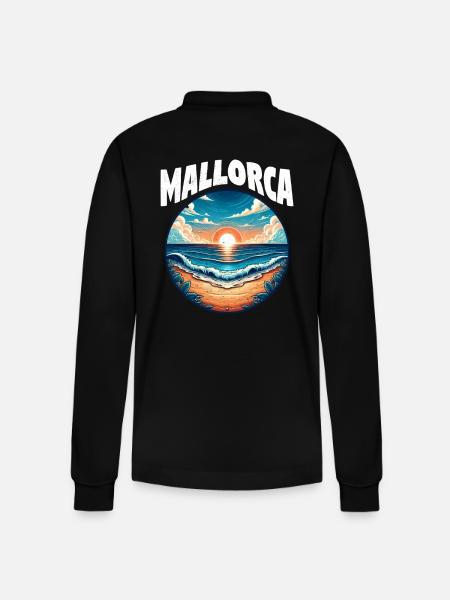 Mallorca Beach Sunset - Stanley/Stella Organic Unisex Long-Sleeved Polo Shirt Prepster - black