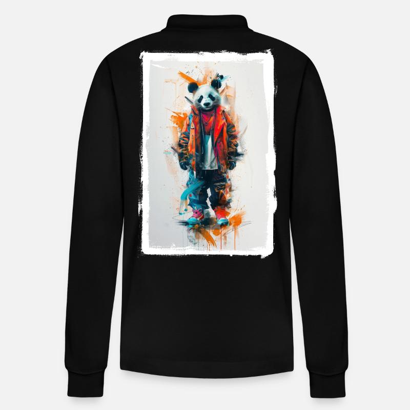 Bunter Panda - Stanley/Stella Unisex Bio-Langarm-Poloshirt Prepster - Schwarz