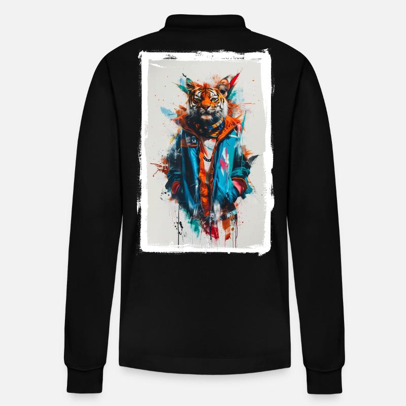 Bunter Tiger - Stanley/Stella Unisex Bio-Langarm-Poloshirt Prepster - Schwarz