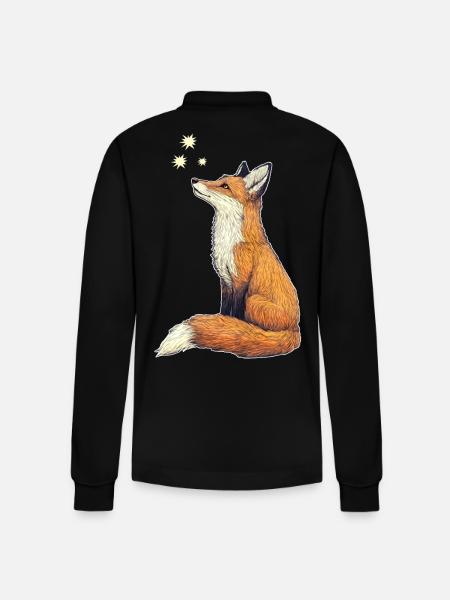 Fox with stars - Stanley/Stella Organic Unisex Long-Sleeved Polo Shirt Prepster - black