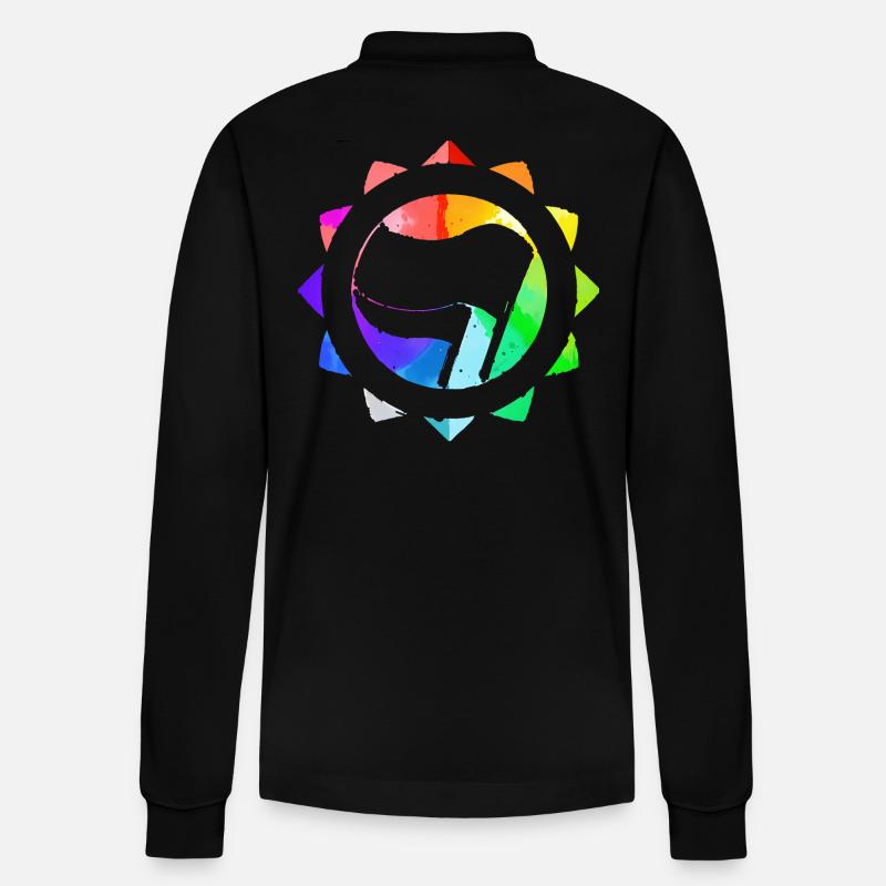 REGENBOGEN BUNT ANTIFASCHISTISCH - Stanley/Stella Unisex Bio-Langarm-Poloshirt Prepster - Schwarz