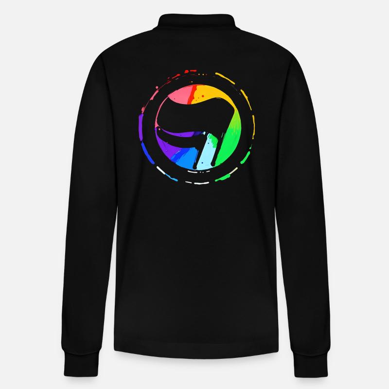 Drapeau antifa arc-en-ciel - Polo à manches longues bio PREPSTER Stanley/Stella Unisexe - noir
