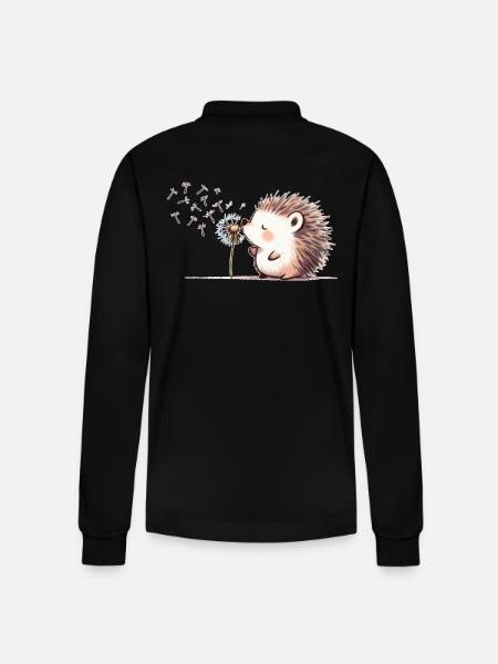 Igel mit Pusteblume - Stanley/Stella Unisex Bio-Langarm-Poloshirt Prepster - Schwarz