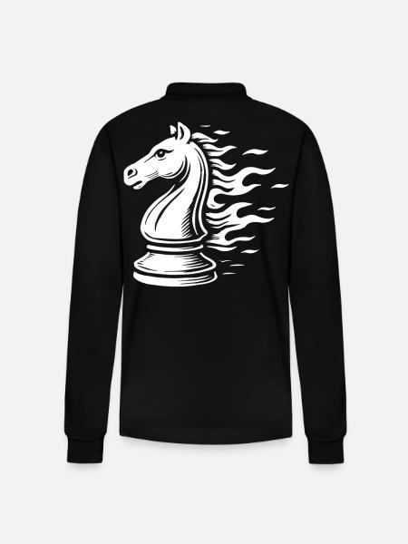 Chess Knight Flames Board Game - Stanley/Stella Organic Unisex Long-Sleeved Polo Shirt Prepster - black