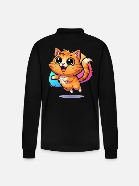 Fluffy budbringer af held og lykke: Sød kat med googly øjne - Stanley/Stella Prepster økologisk unisex langærmet poloshirt - sort