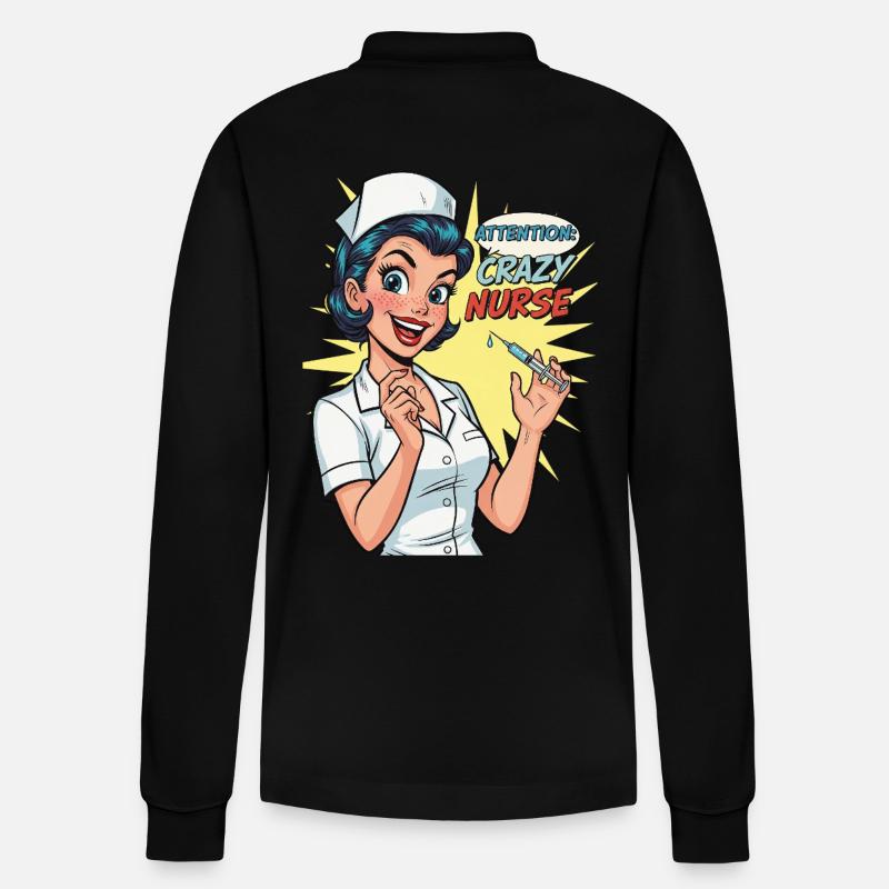 Drôle d’infirmière rétro avec seringue - Polo à manches longues bio PREPSTER Stanley/Stella Unisexe - noir