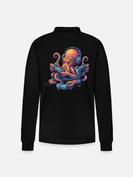 Gambling Octopus – My Gaming Octopus - Stanley/Stella Organic Unisex Long-Sleeved Polo Shirt Prepster - black