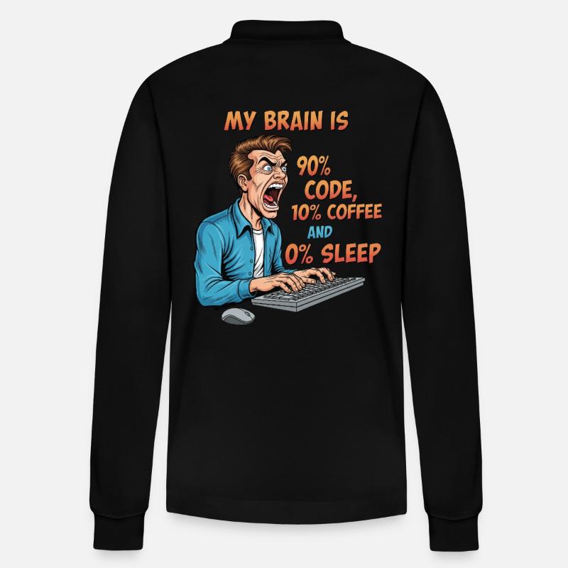0% Schlaf: Code & Kaffee Power! - Stanley/Stella Unisex Bio-Langarm-Poloshirt Prepster - Schwarz