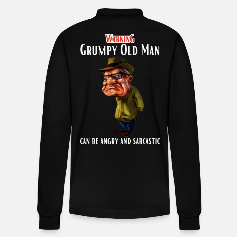 Warning Grumpy Old Man - Stanley/Stella Organic Unisex Long-Sleeved Polo Shirt Prepster - black