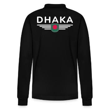 Dhaka Design – Heart of Bangladesh - Stanley/Stella Organic Unisex Long-Sleeved Polo Shirt Prepster - black - Back - Anna (173cm)